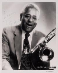 GILLESPIE, John Birks (“Dizzy”) (1917-1993). Photograph by Eddie Birch signed and inscribed (“Dizzy Gillespie”), to Ambassador Edward Joseph Perkins.