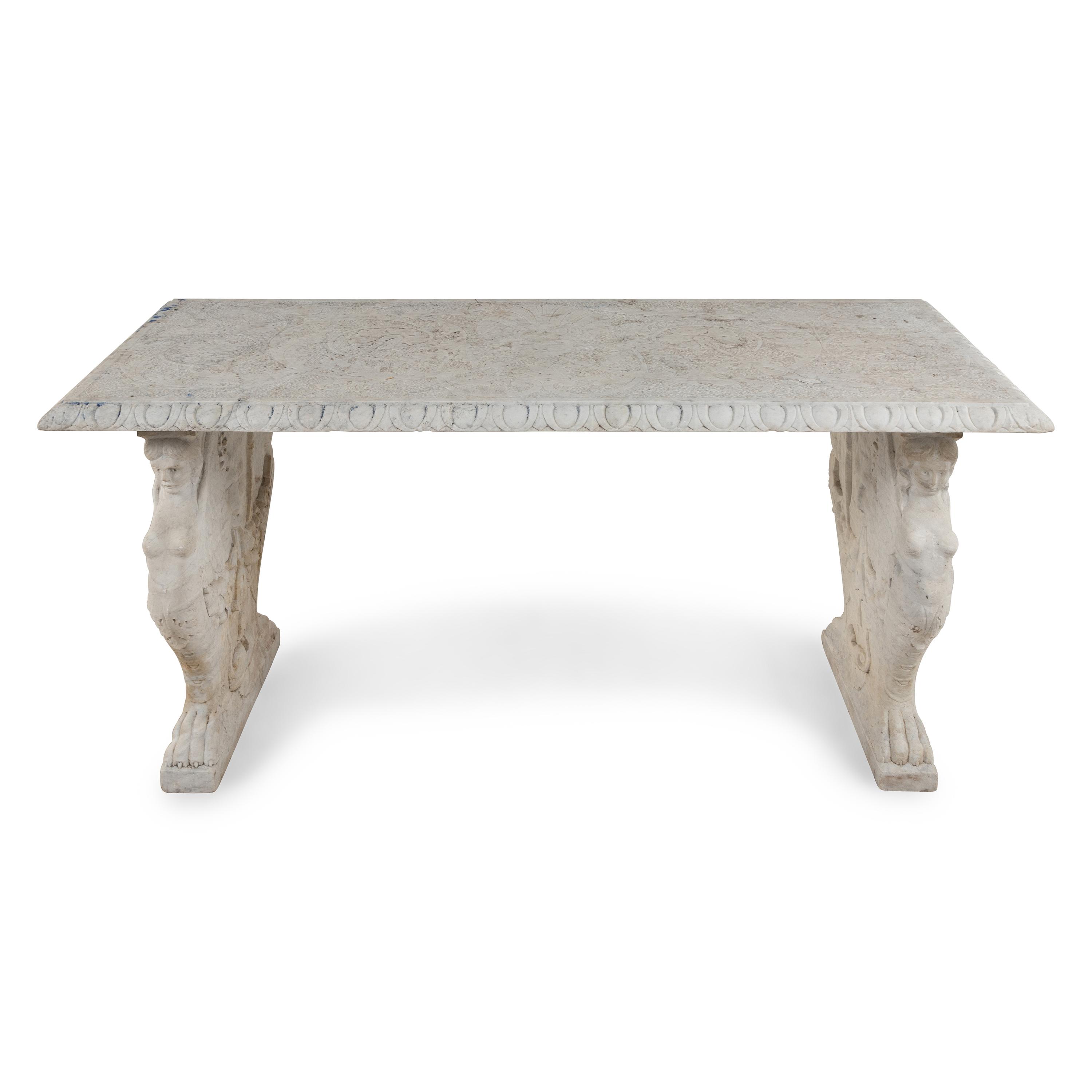 An Italian Renaissance Revival Carved Marble Table