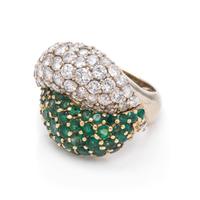 A Bicolor Gold, Diamond and Emerald Ring,
