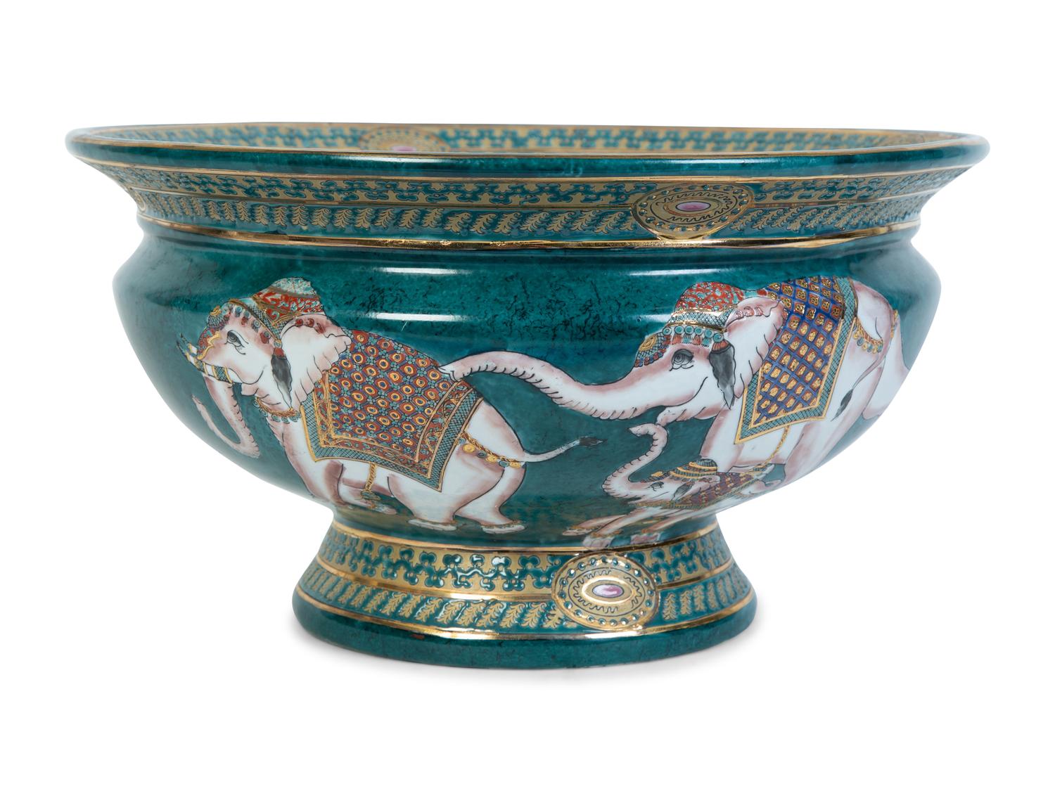 An Indian Hand-Painted Porcelain Center Bowl — 20TH CENTURY