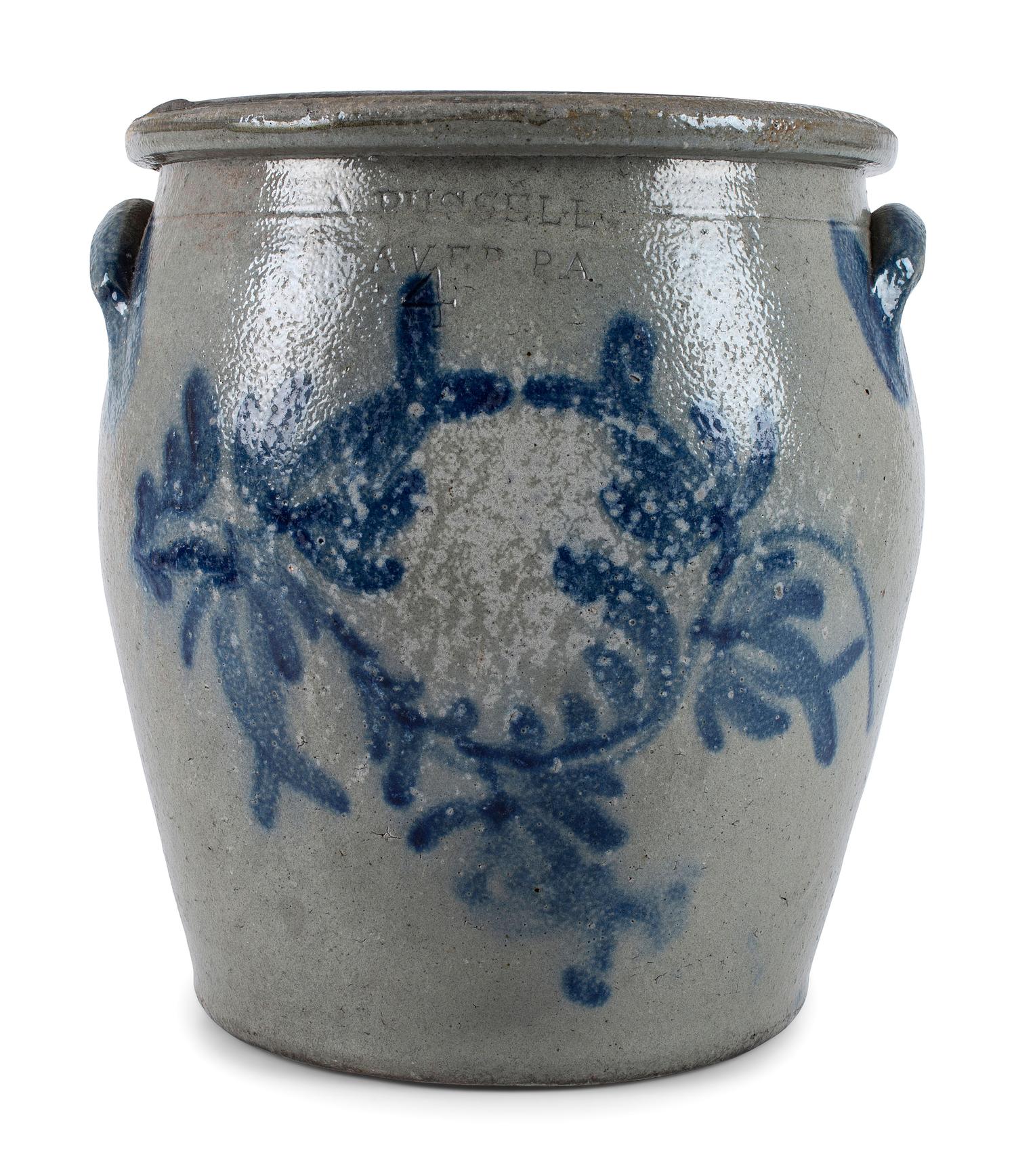 A Cobalt Decorated Four Gallon Stoneware Crock