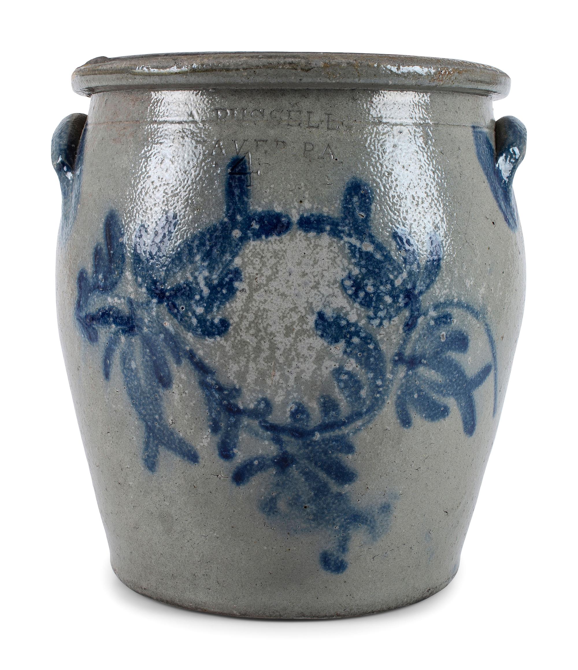 A Cobalt Decorated Four Gallon Stoneware Crock