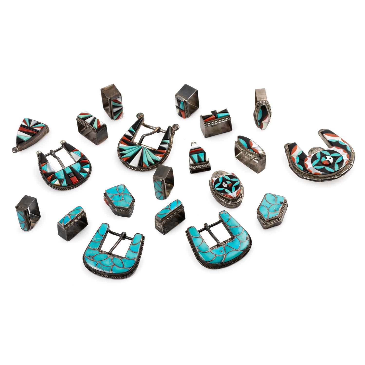 Group of Zuni Channel and Mosaic Inlay Ranger Sets