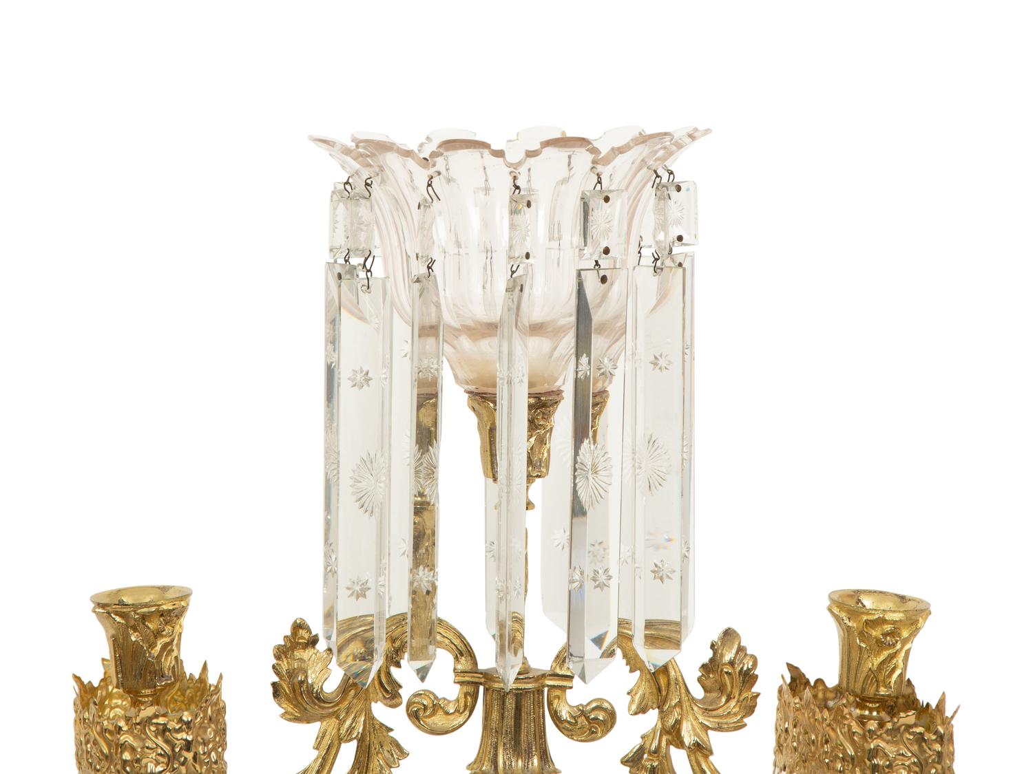 A Pair of Gilt Bronze and Marble Three-Light Candelabra