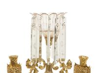 A Pair of Gilt Bronze and Marble Three-Light Candelabra