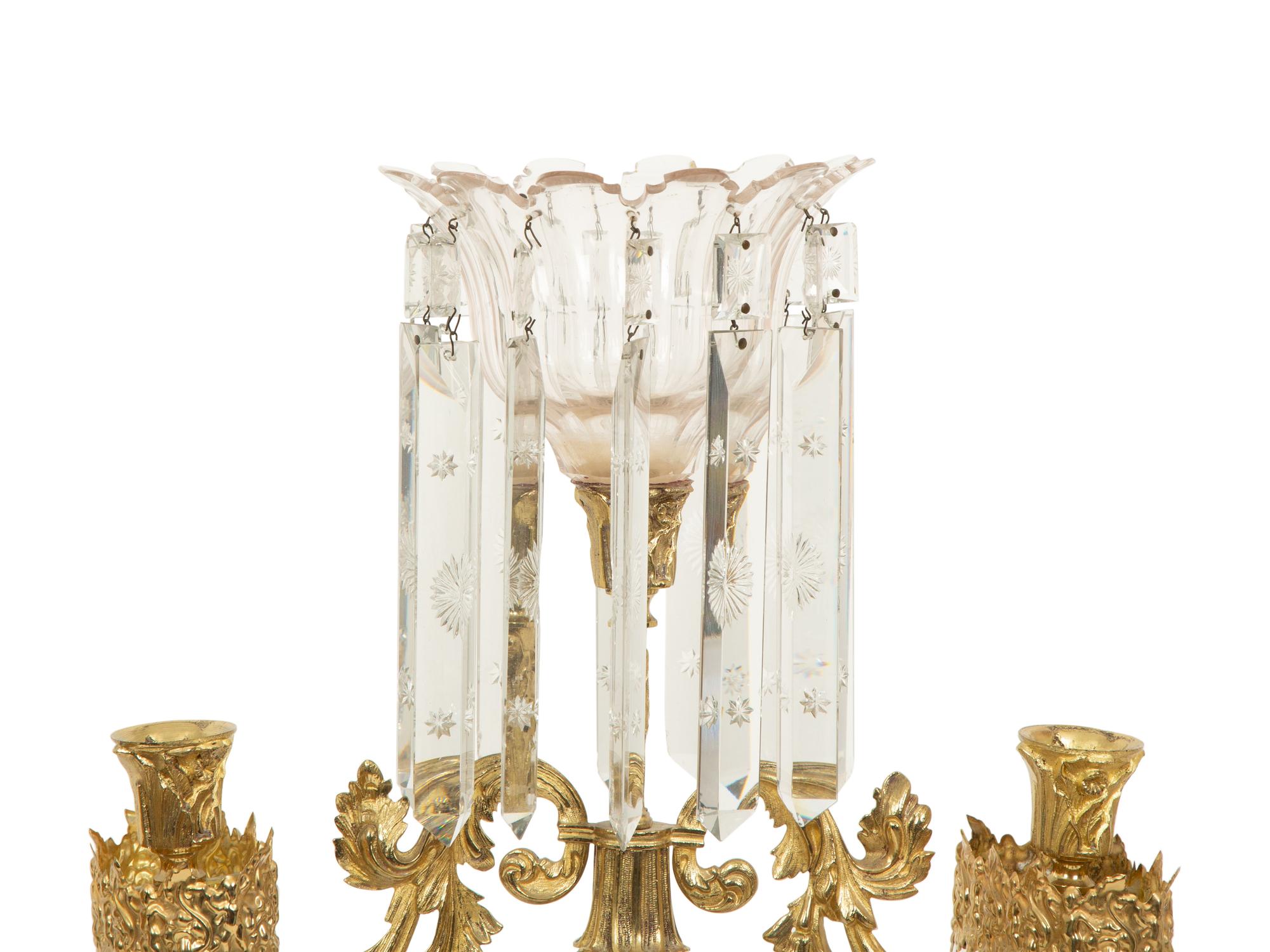 A Pair of Gilt Bronze and Marble Three-Light Candelabra