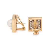 BICOLOR GOLD, CULTURED PEARL AND DIAMOND SET