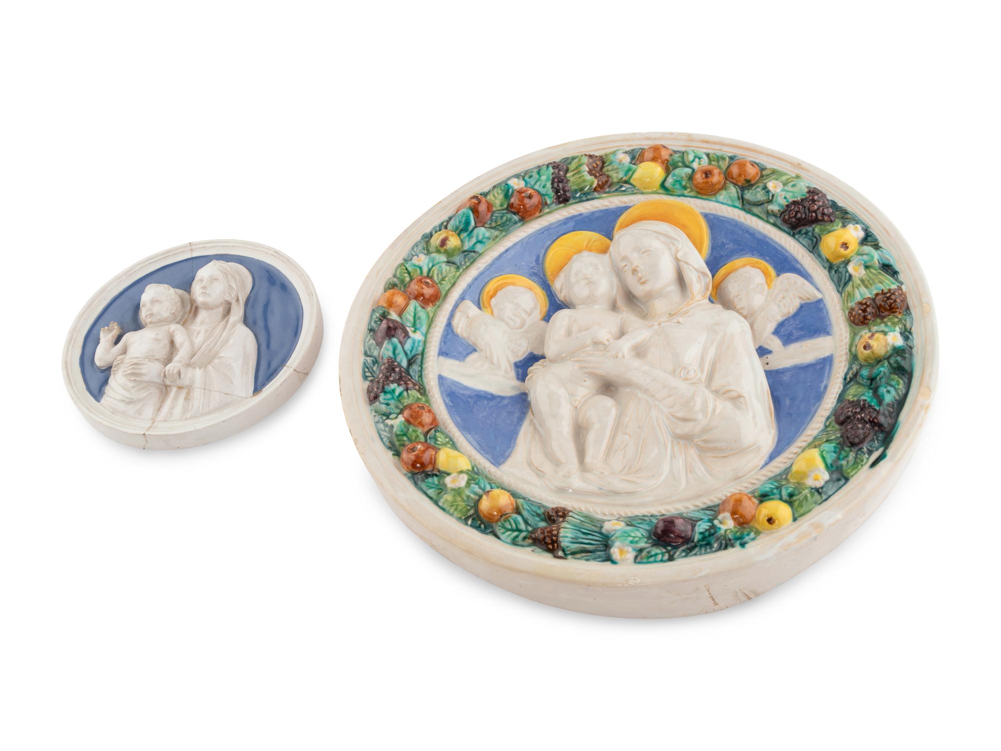 Two Della Robbia Style Majolica Plaques