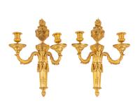 A Pair of Louis XVI Gilt Bronze Two-Light Sconces