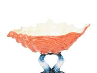 A Pair of Italian Glazed Ceramic Shell-form Compotes on Dolphin Supports