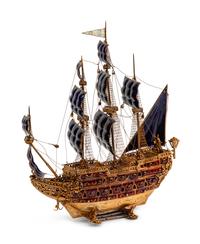 A Continental Jeweled Silvergilt and Enamel Model of a Galleon