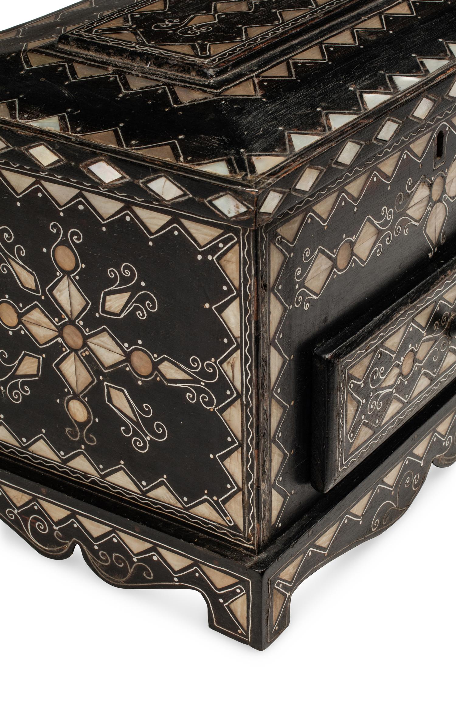 An Italian Mother-of-Pearl and Silver Inlaid Ebonized Casket