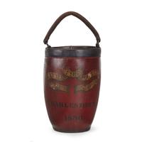 Paint-decorated 'Franklin Fire Society' leather fire bucket Charlestown, MA, dated "1830"