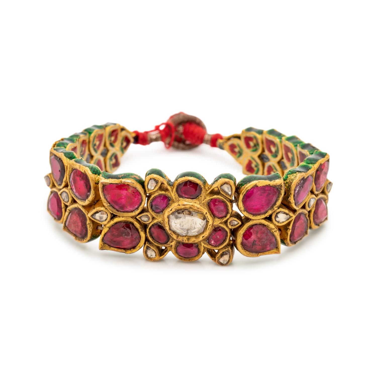 KUNDAN, DIAMOND AND ENAMEL FLORAL BRACELET