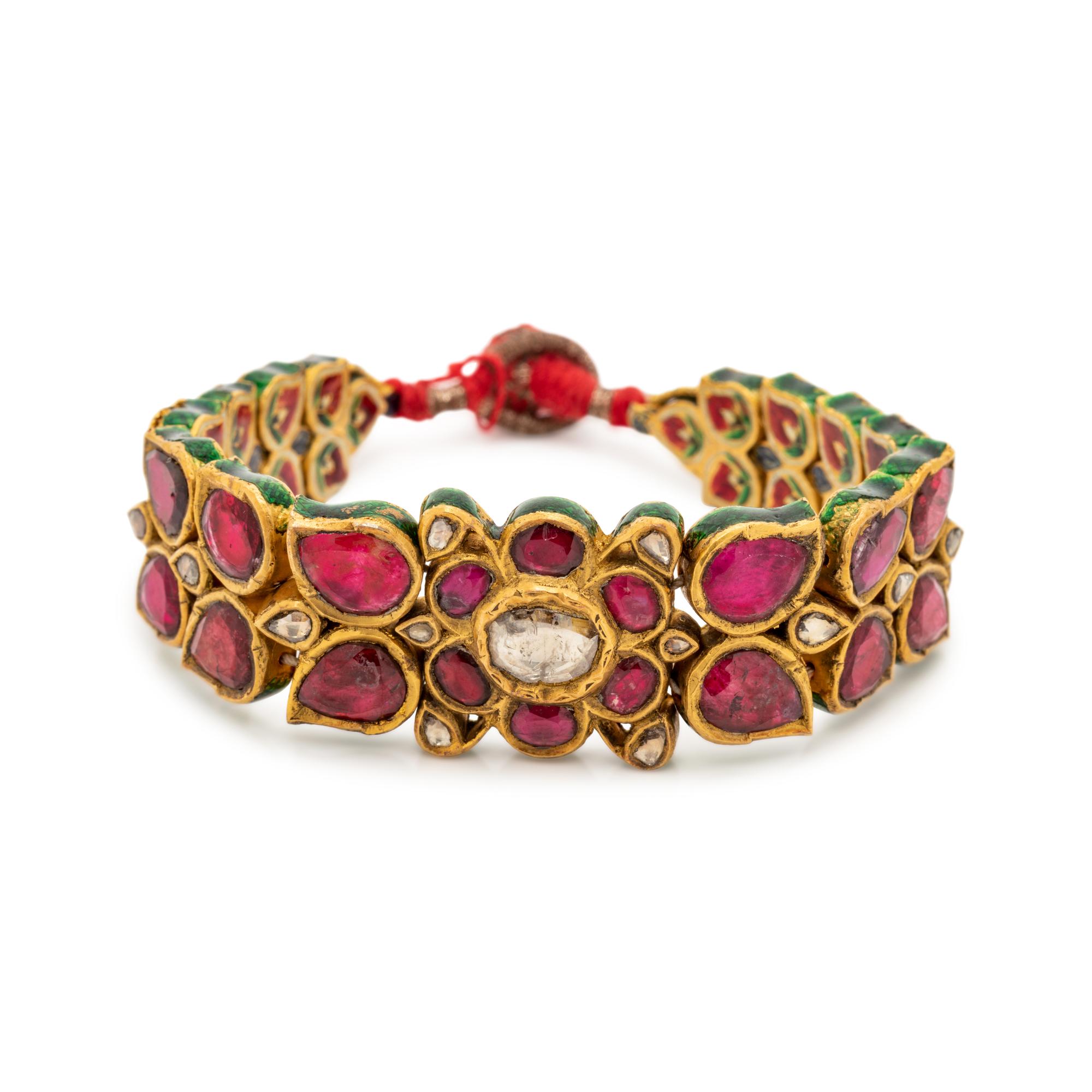 KUNDAN, DIAMOND AND ENAMEL FLORAL BRACELET