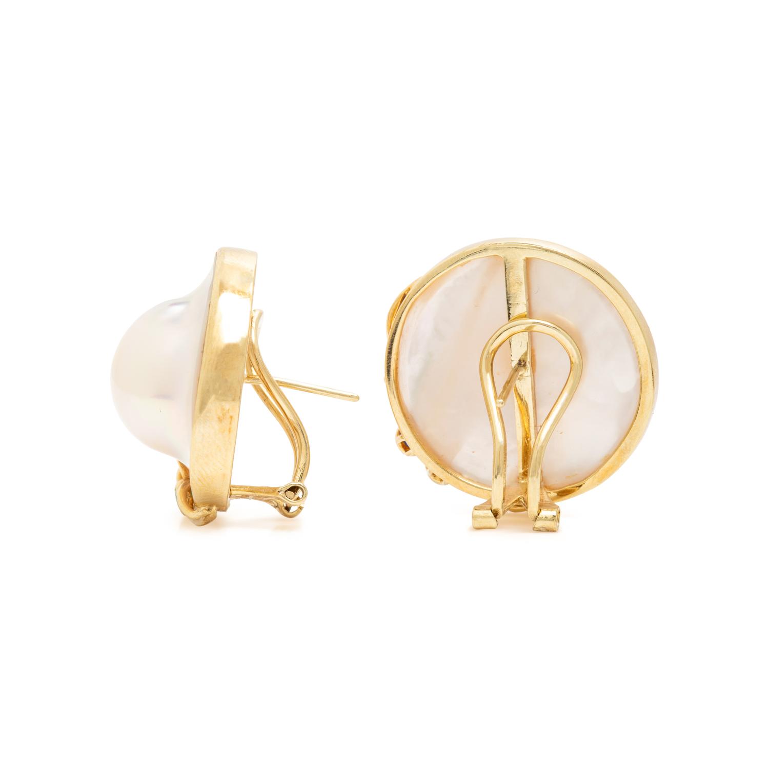 Mabé Pearl, Multigem, and Yellow Gold Earrings