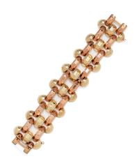 A Retro 14 Karat Bicolor Gold Link Bracelet,