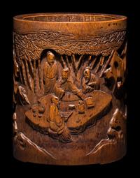 A Chinese Carved Bamboo 'Scholars' Brushpot, Bitong