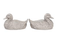 A Pair of Silvered Metal Duck-Form Boxes