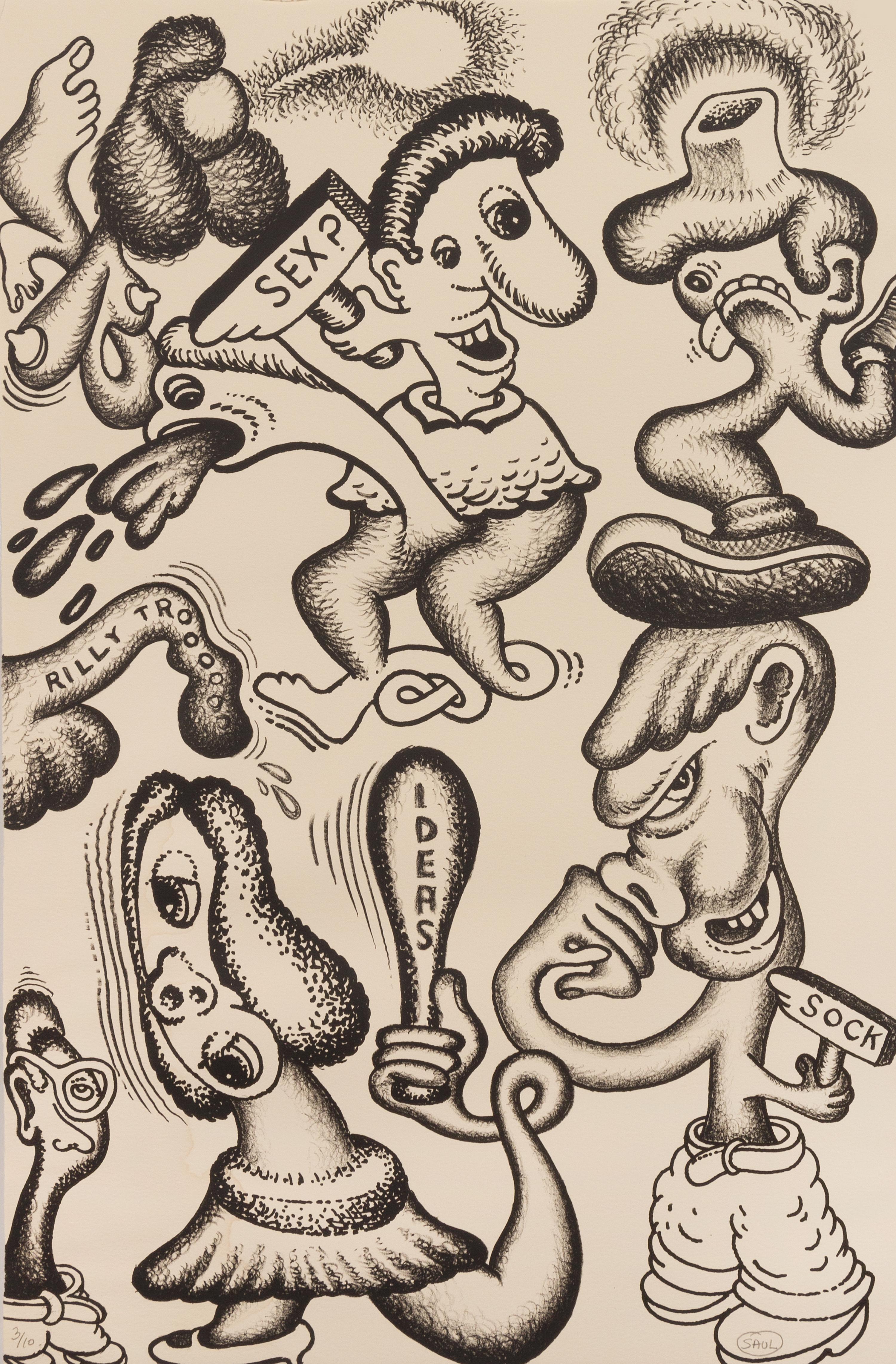 Peter Saul, (American, b. 1934), Adam and Eve, Alien in the Electric Chair, and Ideas (a group of three works)
