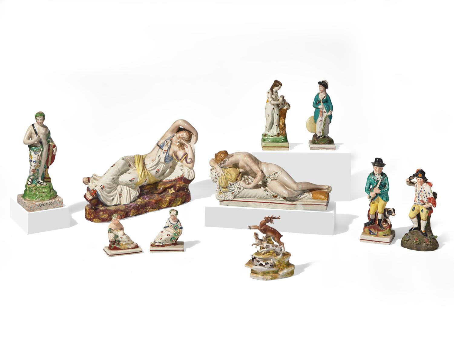 A collection of nine Staffordshire figures, England, late 18th / early 19th century