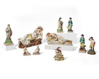 A collection of nine Staffordshire figures, England, late 18th / early 19th century