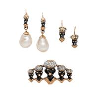 LATE VICTORIAN, AUSTRIAN, COLLECTION OF YELLOW GOLD, ENAMEL, AND BAROQUE PEARL JEWELRY