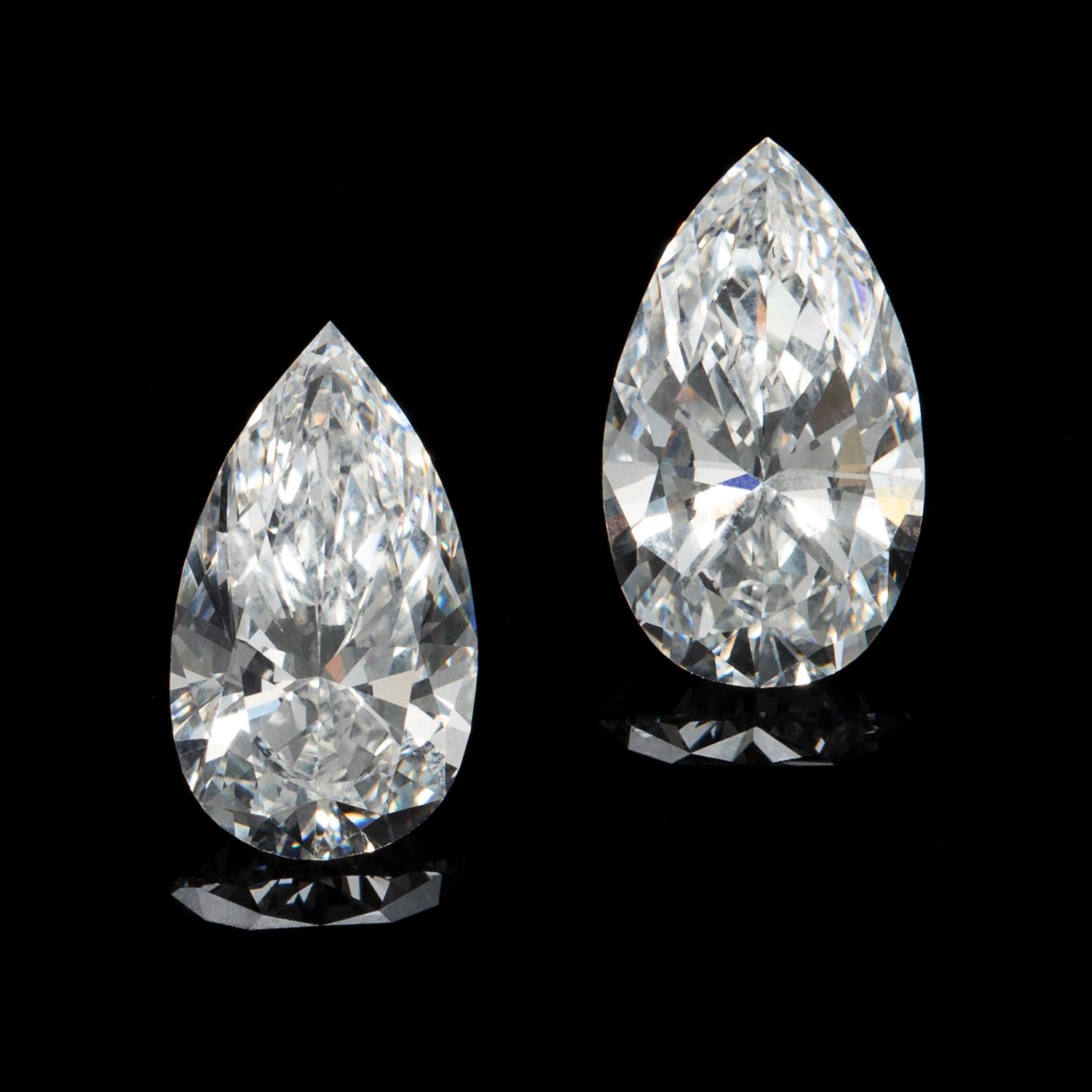 2.25 Carat and 2.07 Carat Pear Shape Brilliant Cut Diamonds