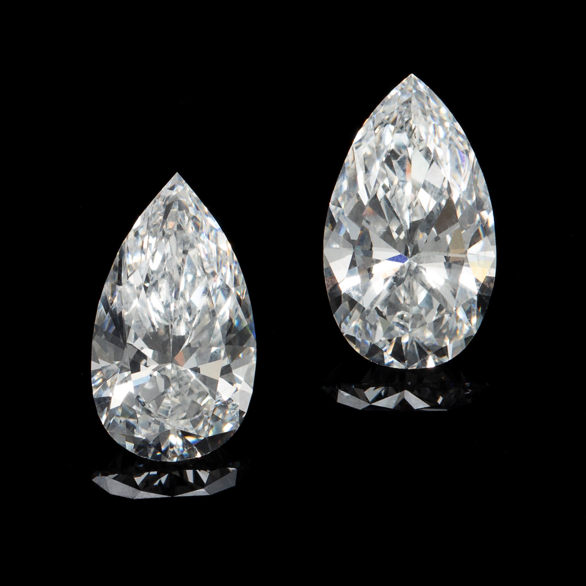 2.25 Carat and 2.07 Carat Pear Shape Brilliant Cut Diamonds