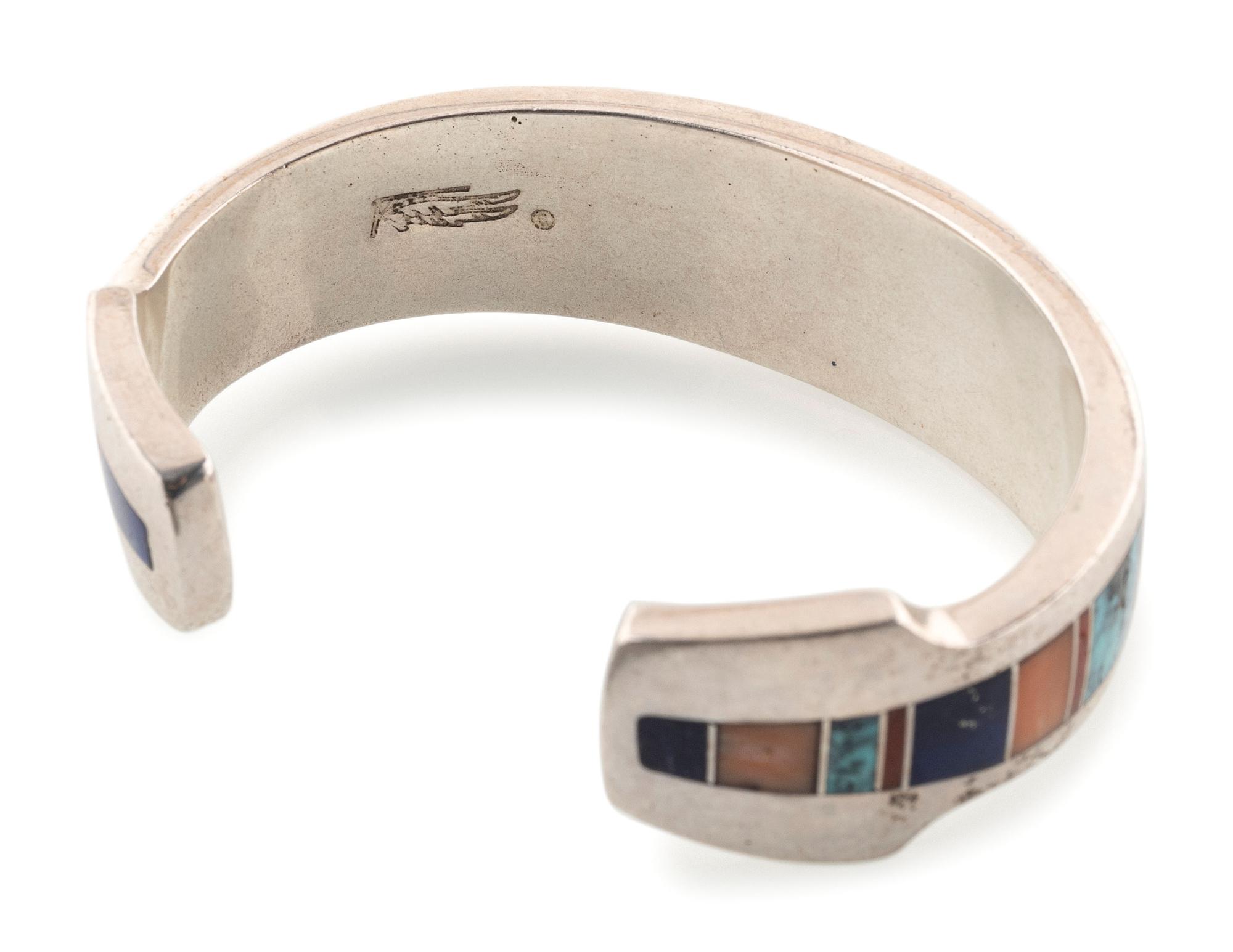 Navajo and Apache Silver and Inlay Cuff Bracelets