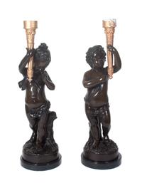 A Pair of Gilt and Patinated Bronze Figures, after Moreau Height 44 1/2 inches. — SECOND HALF 20TH CENTURY