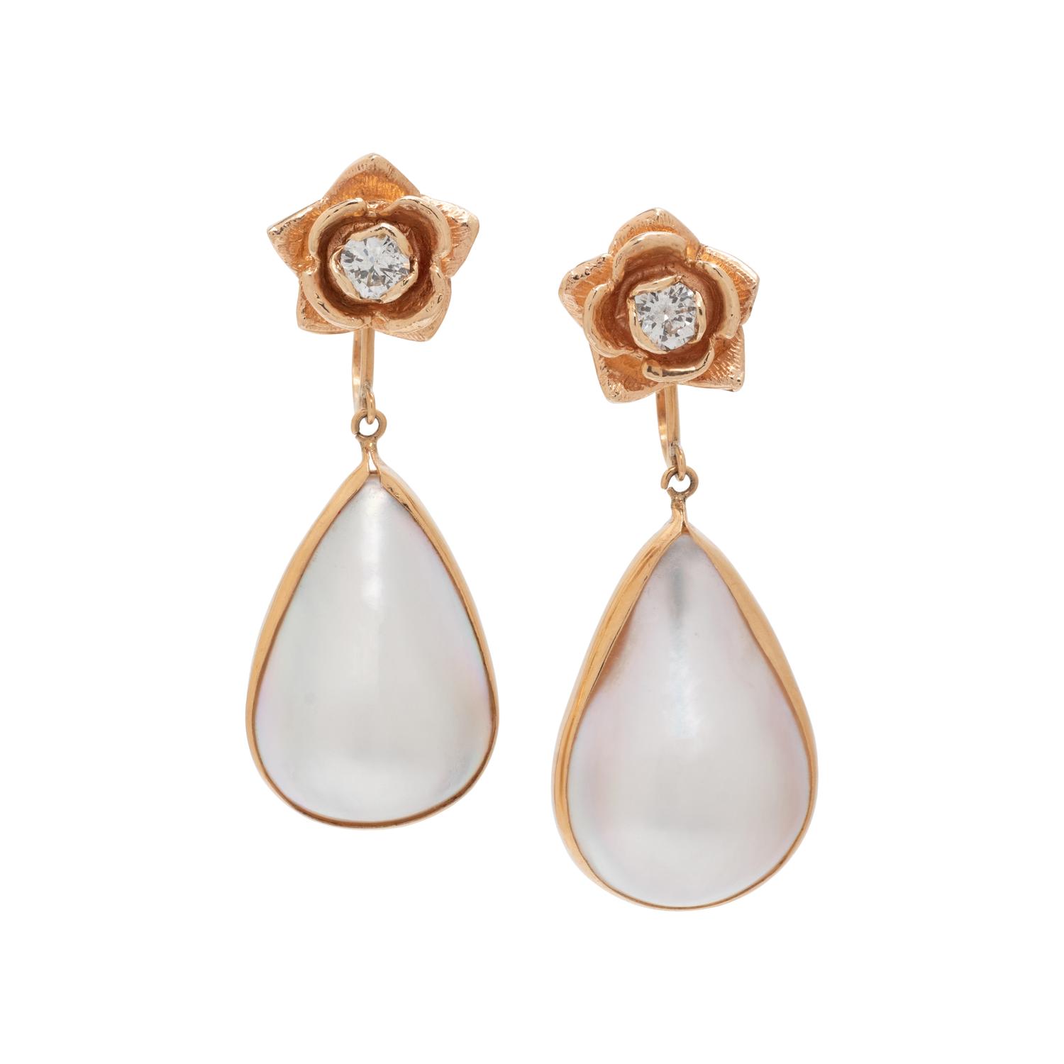 CULTURED PEARL AND DIAMOND EARRINGS