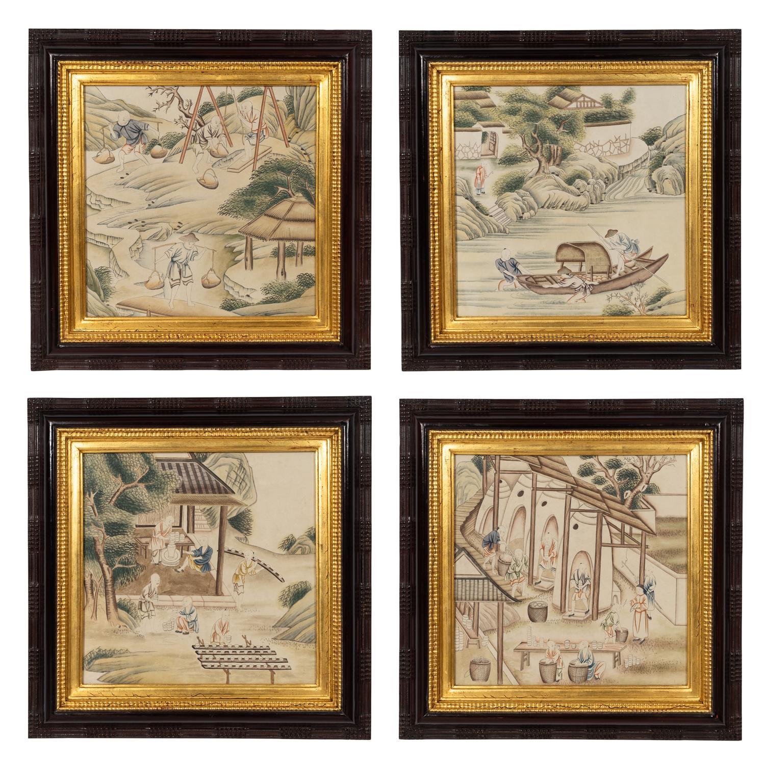 A Set of Four Chinese Export Watercolor Paintings