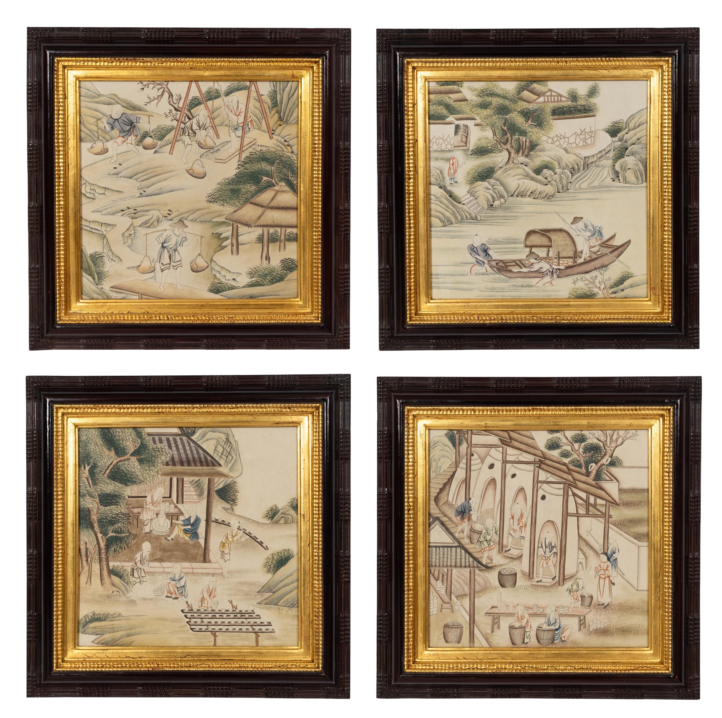 A Set of Four Chinese Export Watercolor Paintings