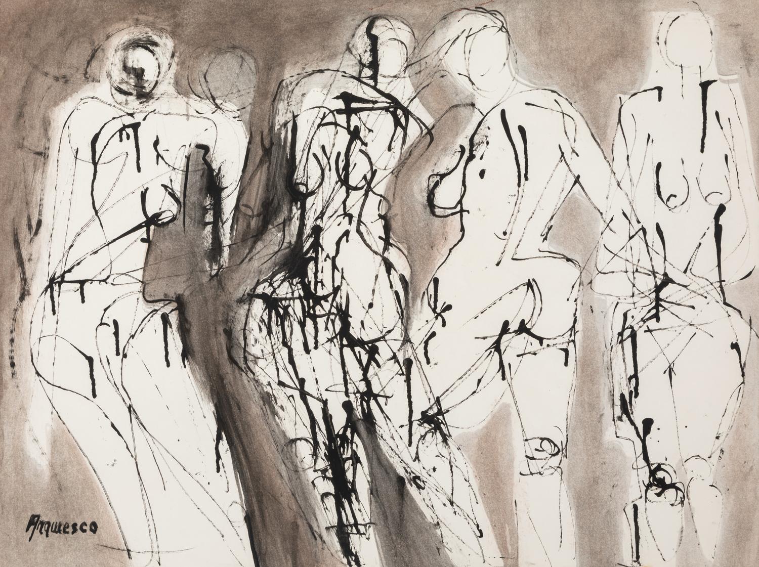 Georgeta-Gigi Aramescu Anderson, (Romanian-American, 1910-1994), A group of 4 works: Two Figures, Five Figures, Four Figures, and Four
