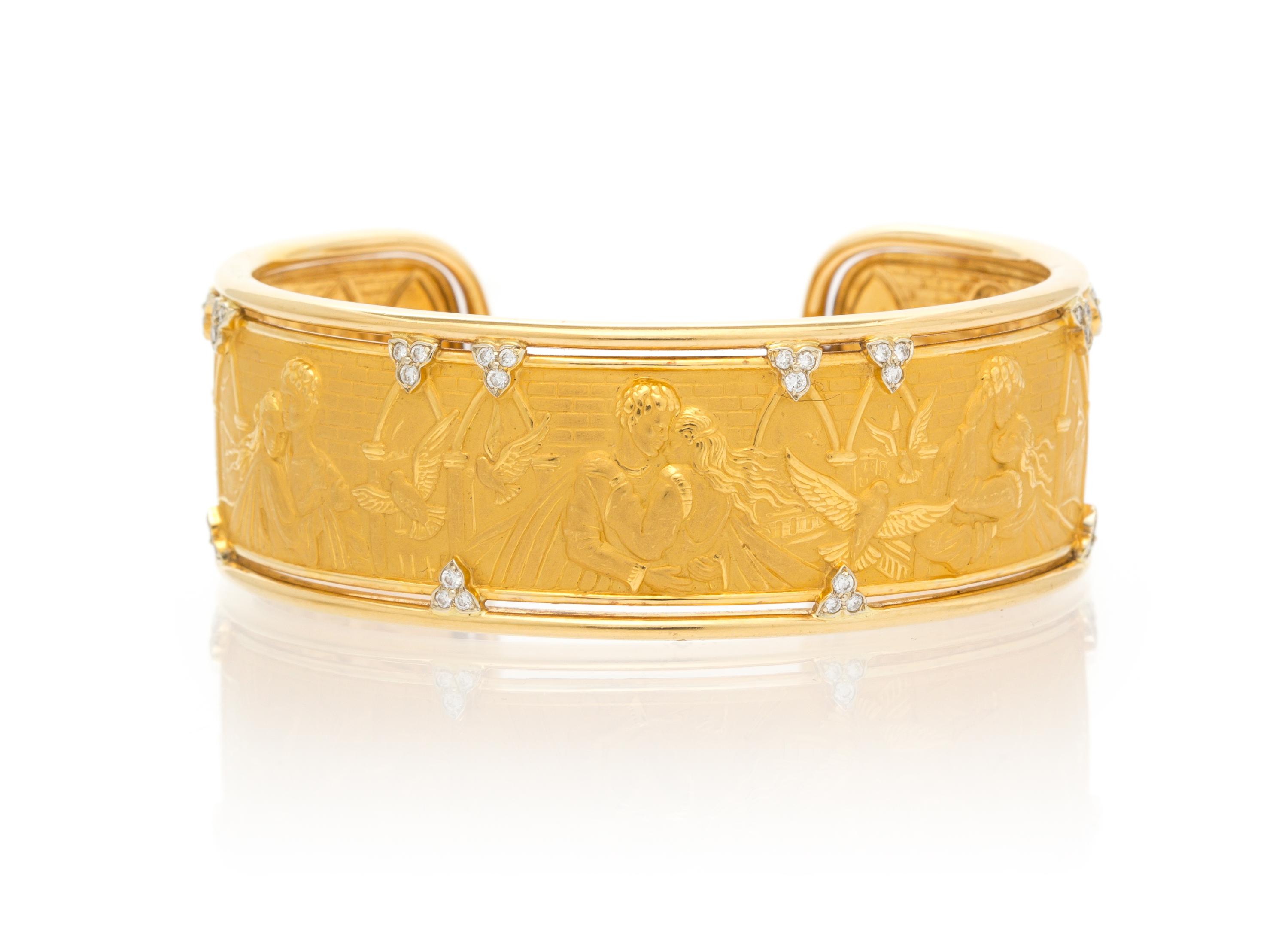 An 18 Karat Yellow Gold and Diamond Romeo and Juliette Cuff, Carrera y Carrera, 18.80 dwts.