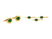 An 18 Karat Yellow Gold and Jade Dress Set, Trio,