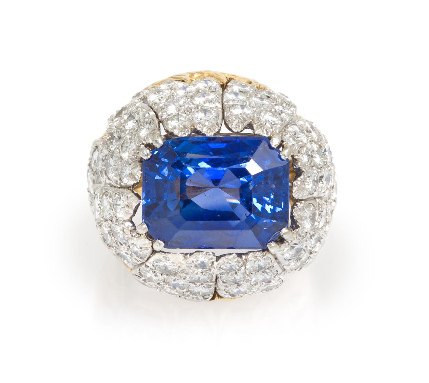 A Platinum, 18 Karat Yellow Gold, Sapphire and Diamond Ring, David Webb, 14.80 dwts.