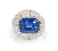 A Platinum, 18 Karat Yellow Gold, Sapphire and Diamond Ring, David Webb, 14.80 dwts.