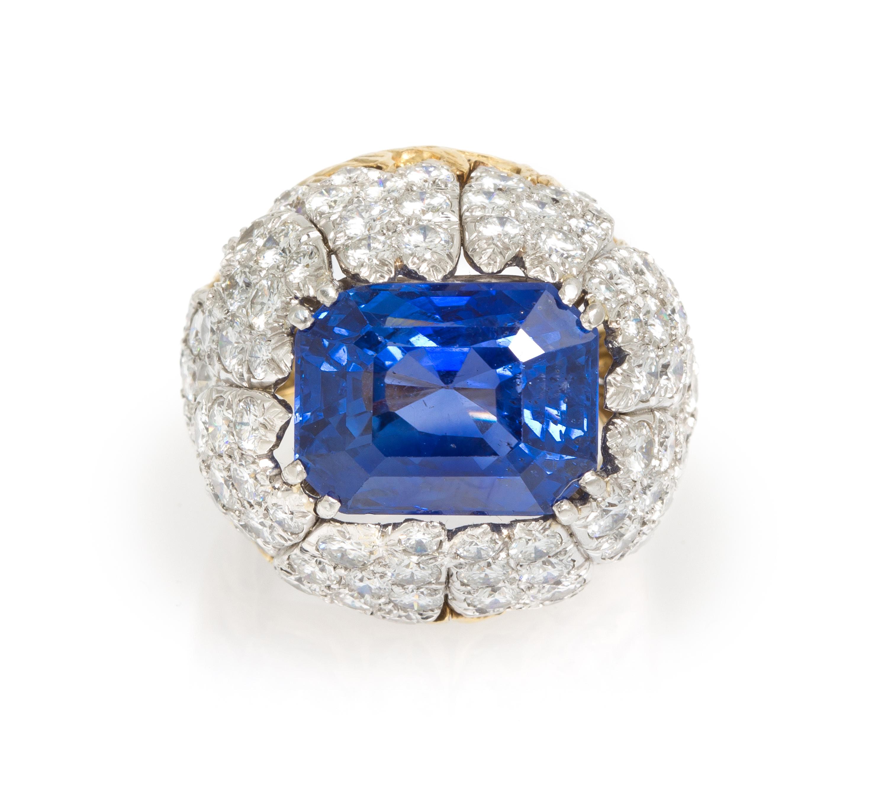 A Platinum, 18 Karat Yellow Gold, Sapphire and Diamond Ring, David Webb, 14.80 dwts.