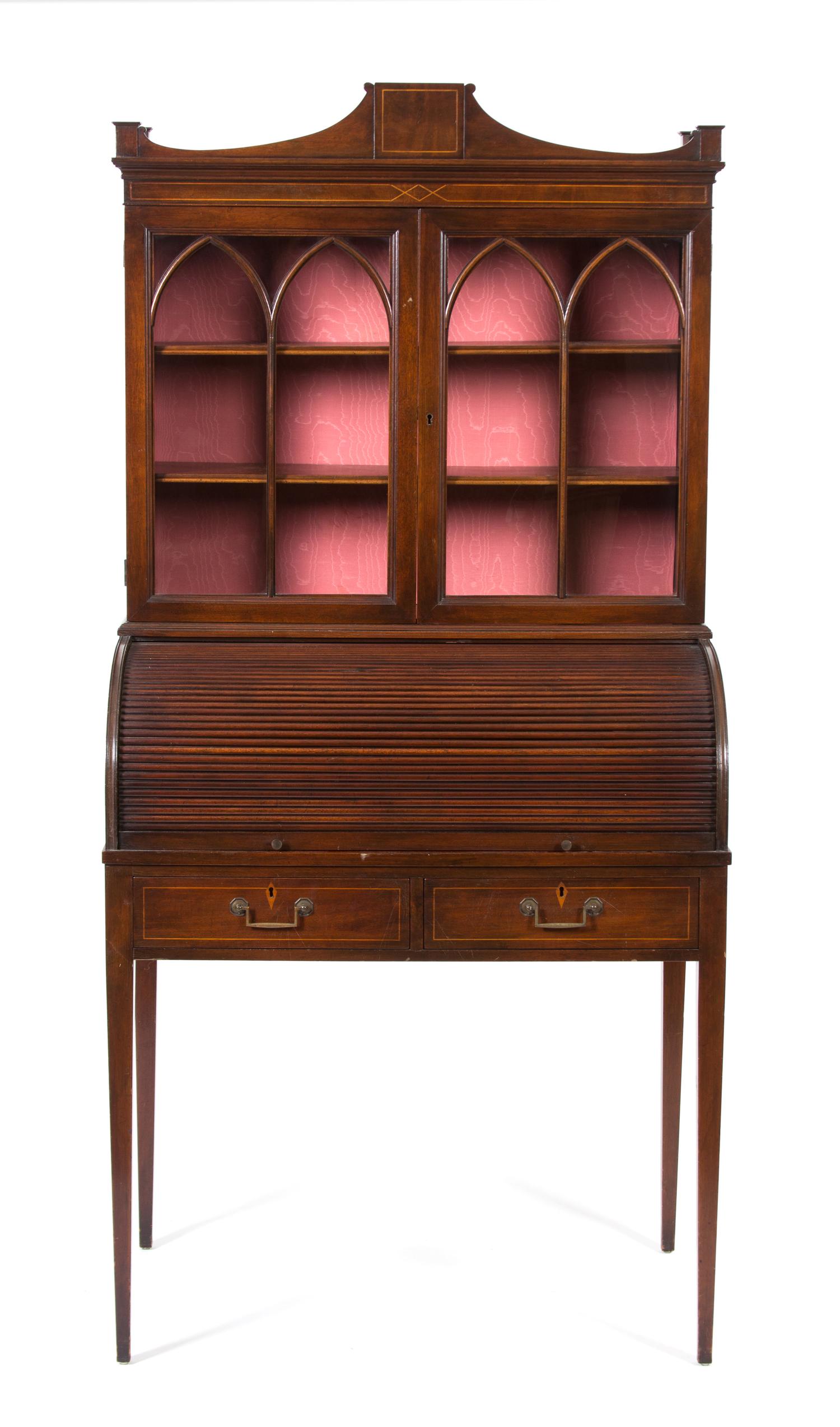An American Empire Mahogany Tambour Secretary Desk Height 60 x width 33 1/2 x depth 21 inches. — 19TH CENTURY