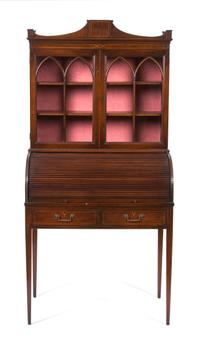 An American Empire Mahogany Tambour Secretary Desk Height 60 x width 33 1/2 x depth 21 inches. — 19TH CENTURY