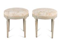A Pair of Louis XVI Grey-Painted Tabourets