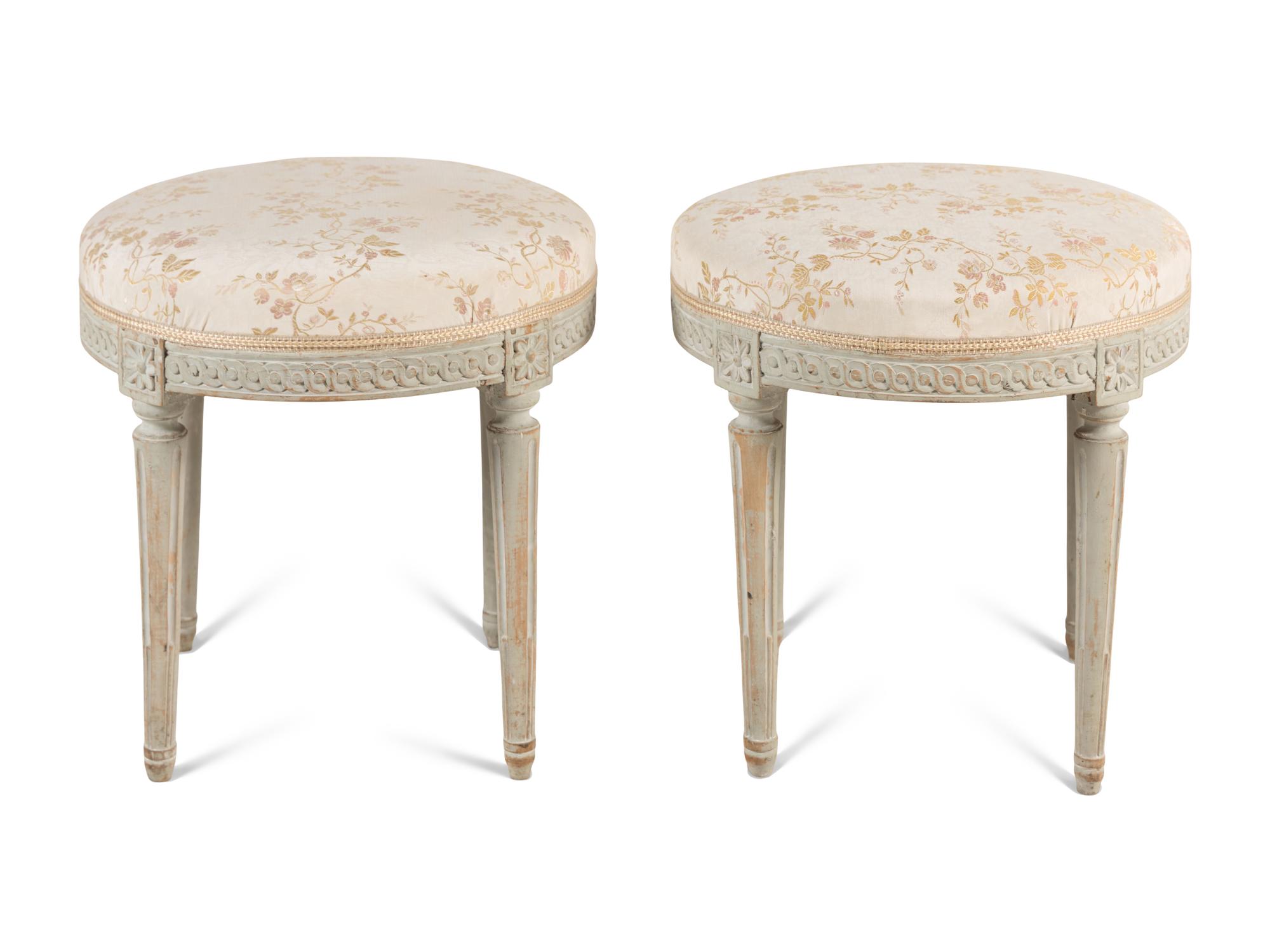 A Pair of Louis XVI Grey-Painted Tabourets