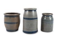 Three Western Pennsylvania Cobalt-Striped Stoneware Canning Jars