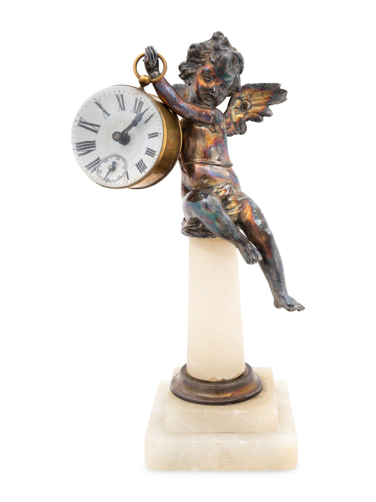 A Continental Silver-Plated and Onyx Desk Accoutrement