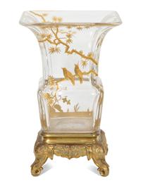 A Gilt Metal Mounted Baccarat Japonisme Glass Vase