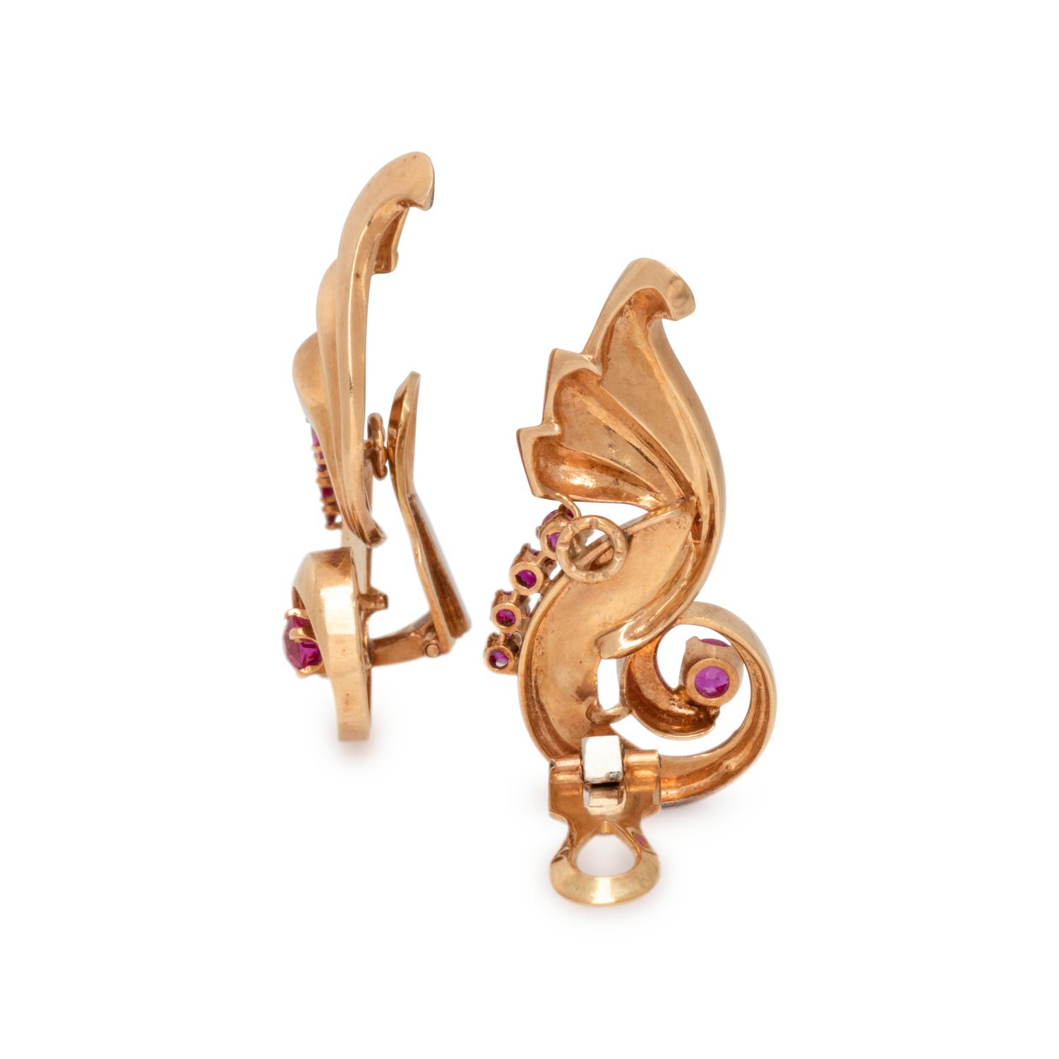 TIFFANY & CO., RETRO, ROSE GOLD AND RUBY EARCLIPS