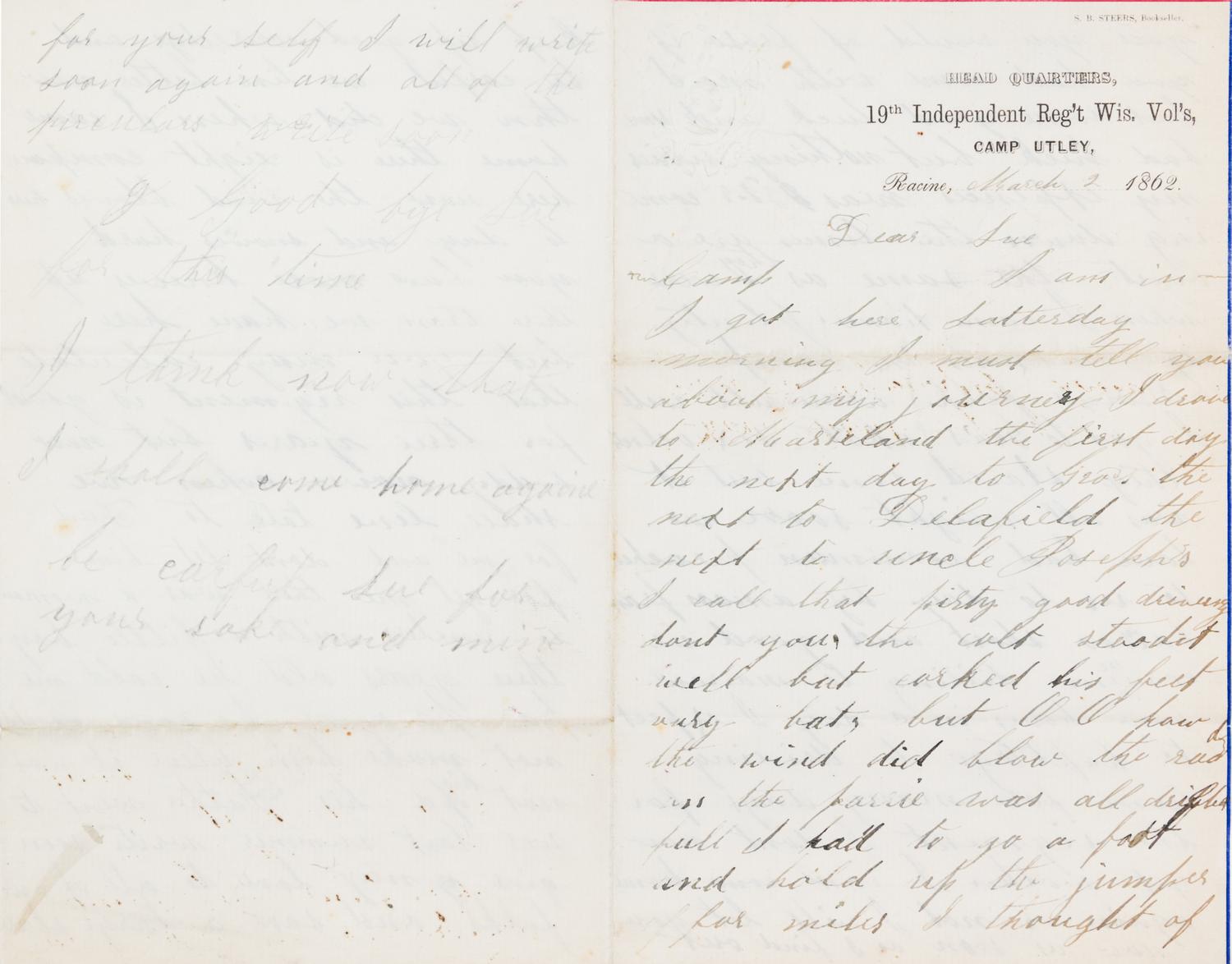 (CIVIL WAR ARCHIVE) A collection of 60 letters and documents, some related to the Civil War and the Gold Rush, c. 1824 through 1870.