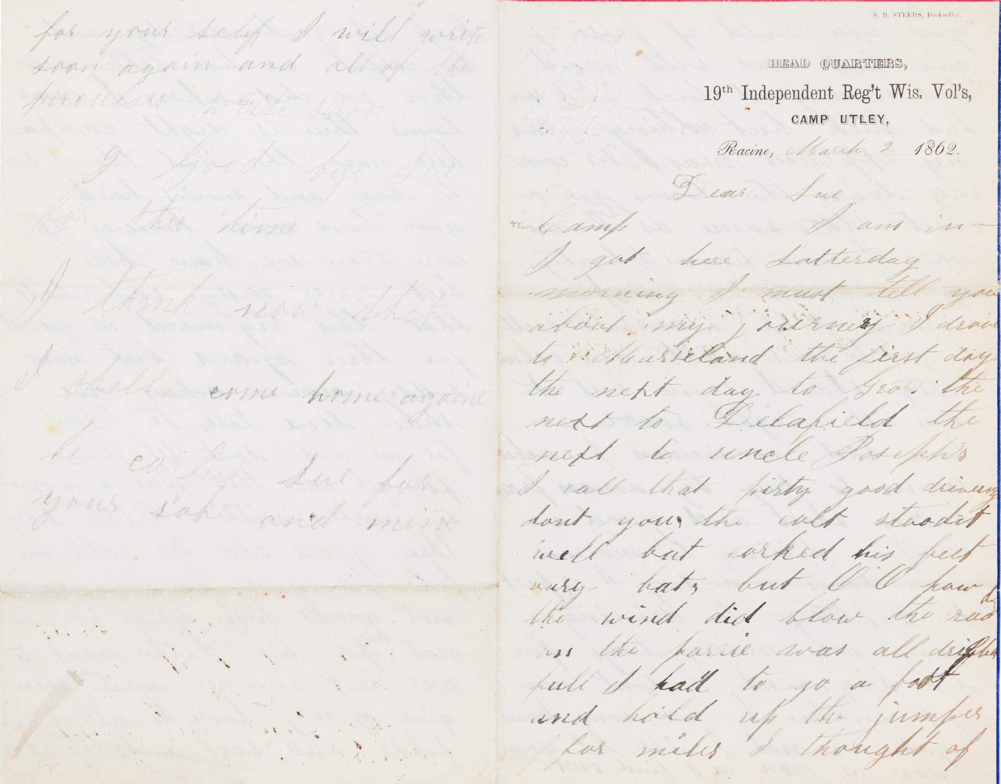 (CIVIL WAR ARCHIVE) A collection of 60 letters and documents, some related to the Civil War and the Gold Rush, c. 1824 through 1870.